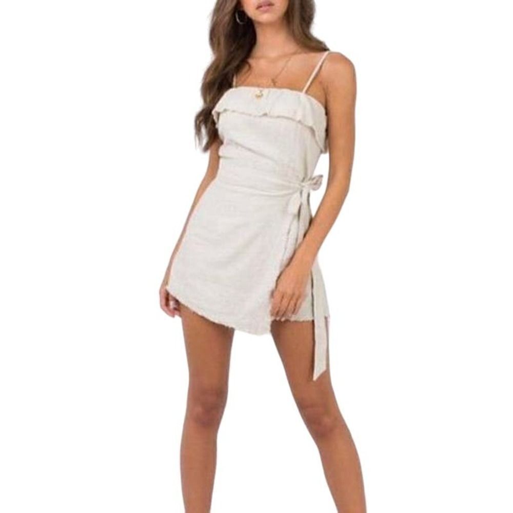 PRINCESS POLLY Women's Rally Playsuit Linen Cotton Romper Cream Size 6